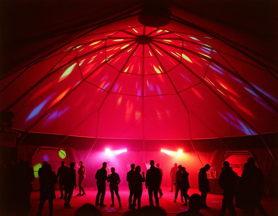Inside the dome under projected light